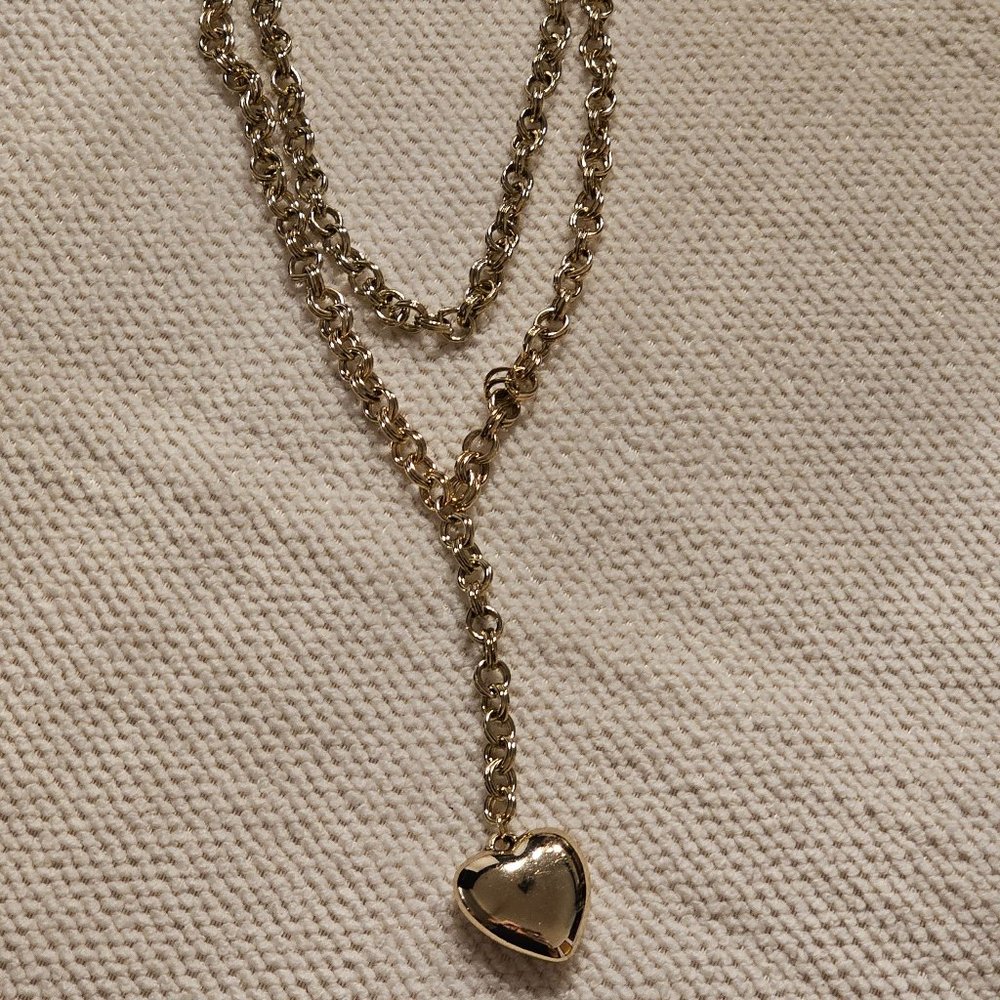 Long double layers gold heart necklace